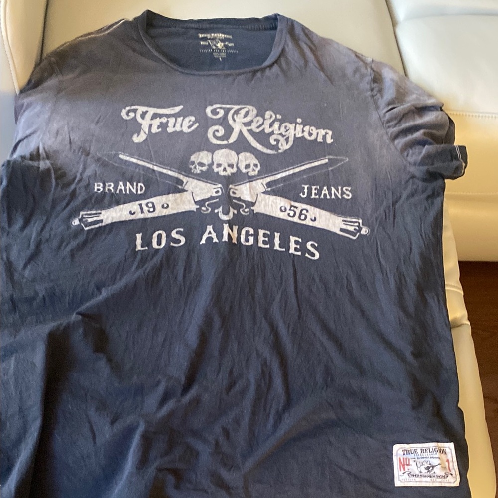 Vintage True Religion Men's Blue Graphic T-Shirt